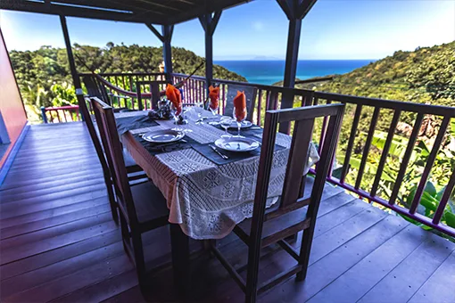 Vue terrasse - location villa Guadeloupe - Villa Bougainvillier à Deshaies - 4 personnes - vue mer - Piscine