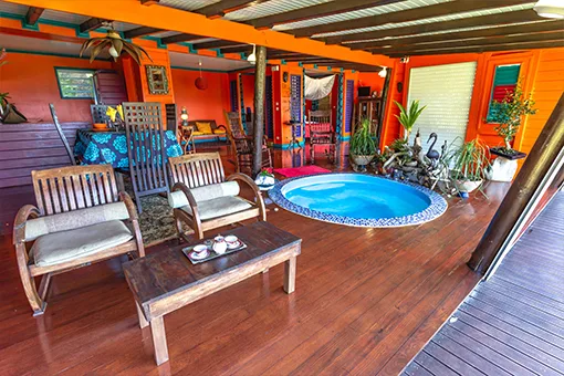 Vue terrasse - location villa Guadeloupe - Villa Colibri à Deshaies - 2 personnes - vue mer - Piscine commune - Spa - jacuzzi